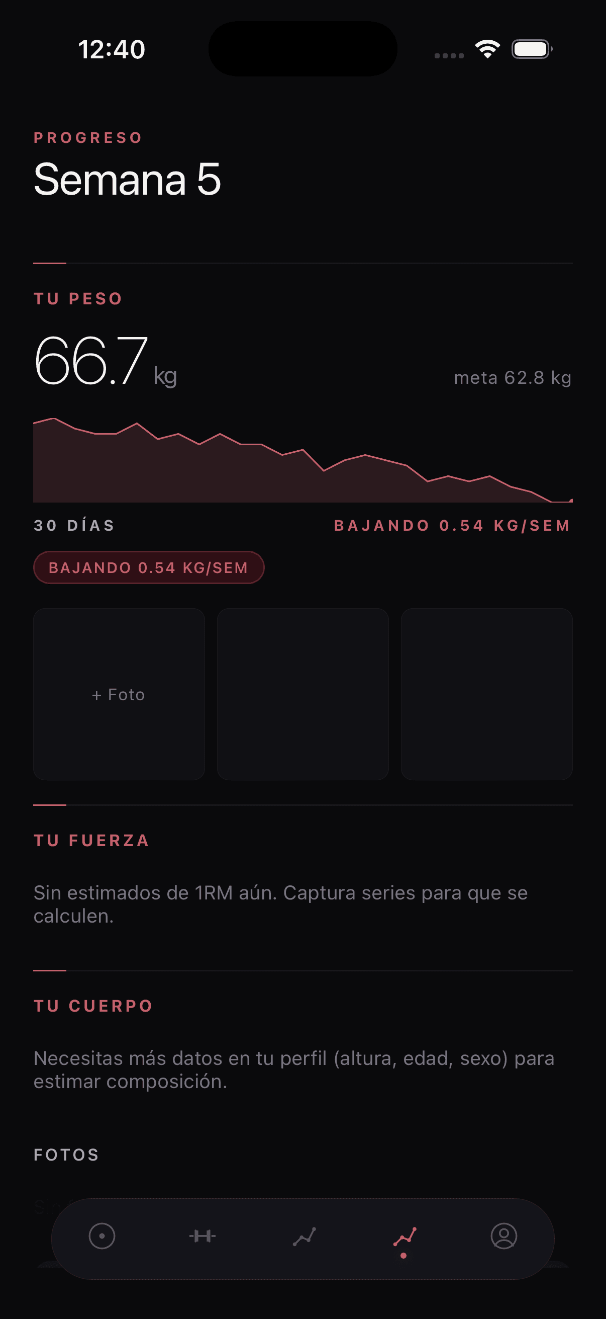 Mide peso, fotos y check-ins semanales